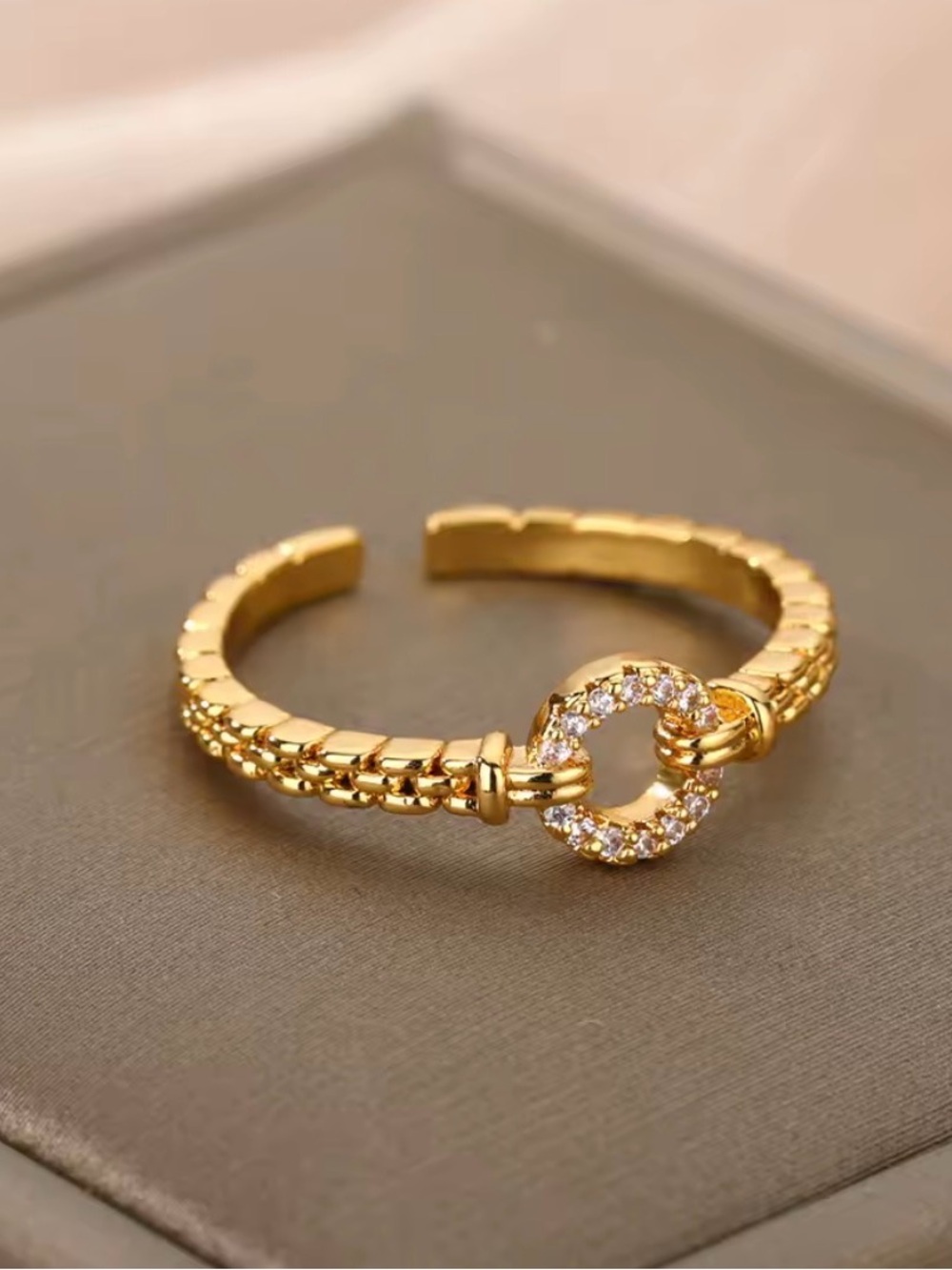 18k Gold Vermeil Pavé Ring - Adjustable size